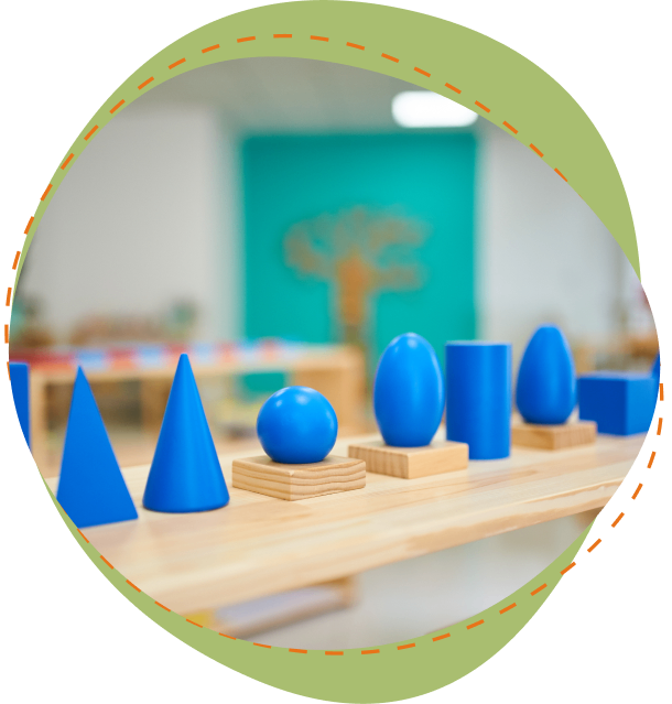 A table with blue objects on it
